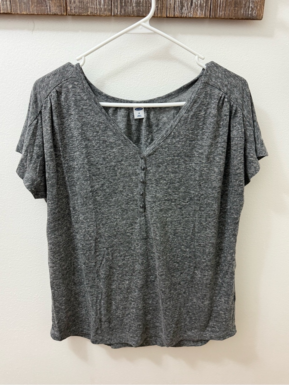 Comfortblend Heather Gray Short Sleeve Henley Tee - old navy